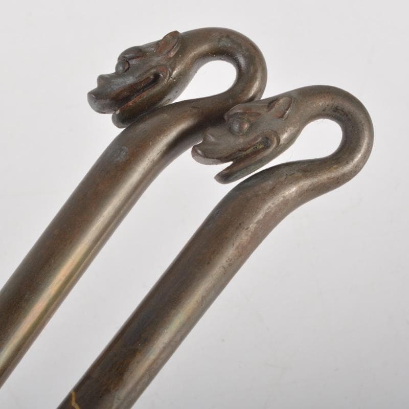 茶道具　古銅　火箸　渦巻神獣頭など　五点まとめて　N　6462