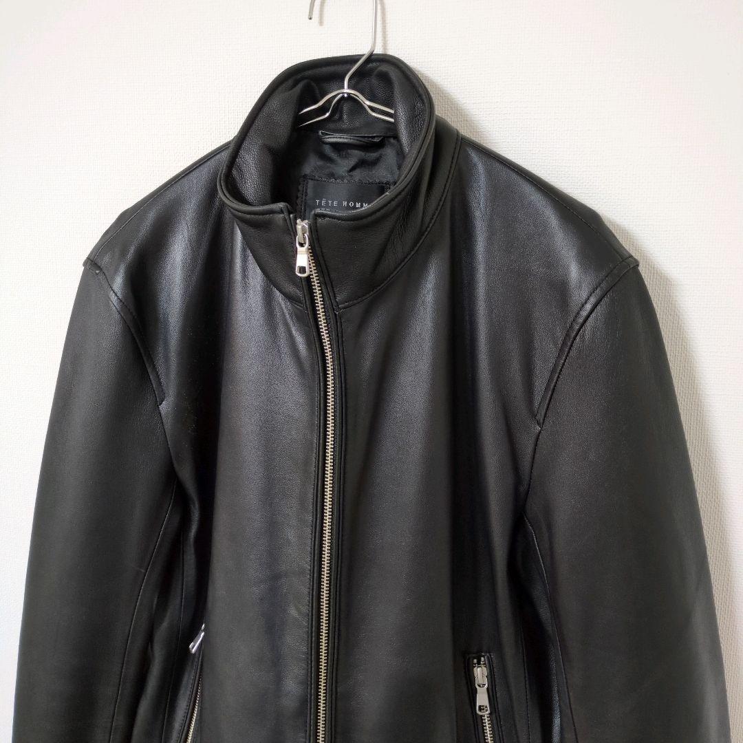 テットオム　羊革　ラムレザー　ジャケット　スタンドカラー　ペイズリー　ブラック