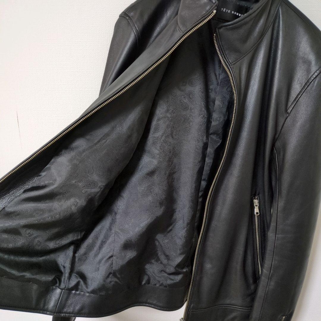 テットオム　羊革　ラムレザー　ジャケット　スタンドカラー　ペイズリー　ブラック