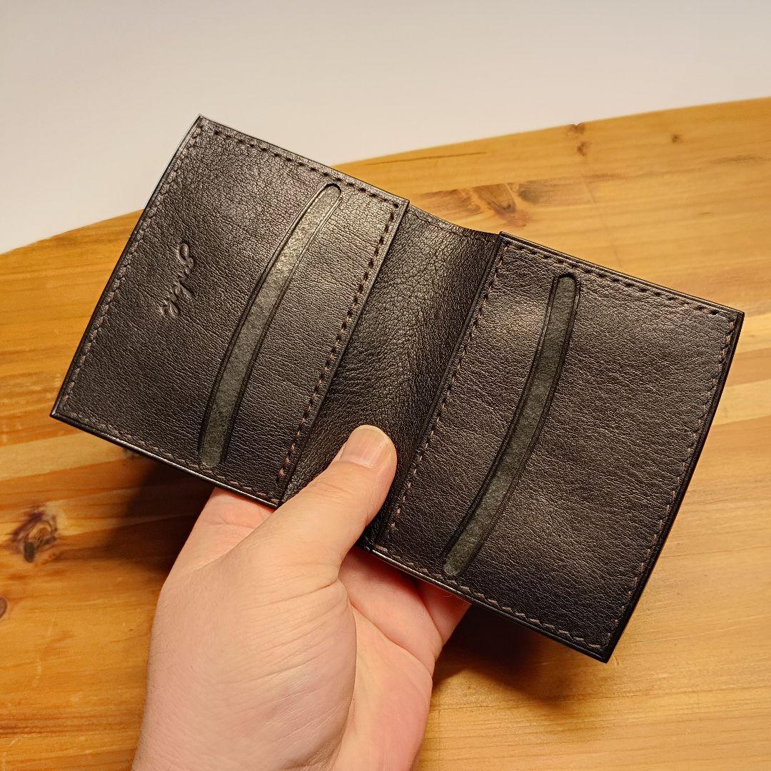 本革 二つ折り 財布 ヌメ革 シボ革 ハンドメイド ミニウォレット genkoh