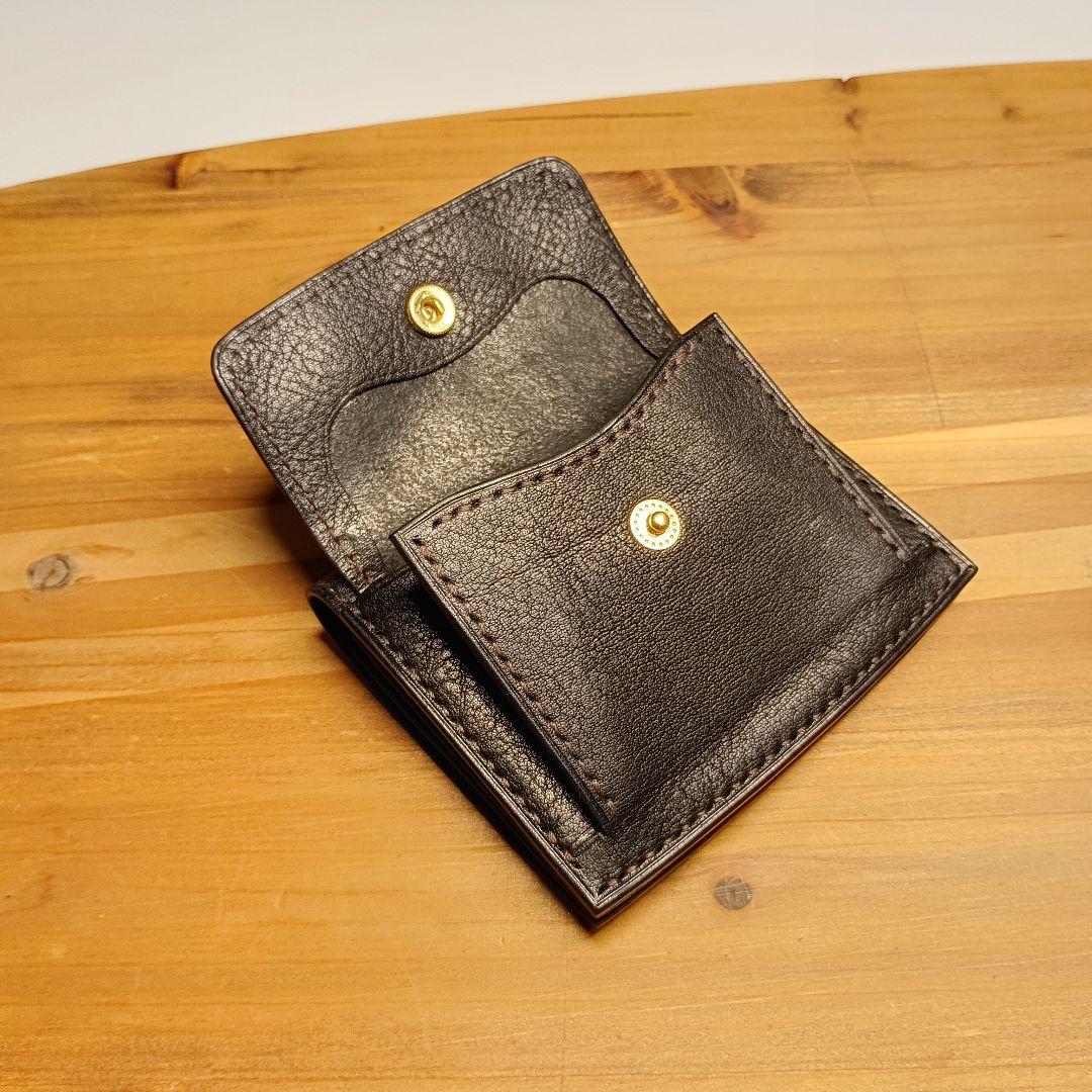 本革 二つ折り 財布 ヌメ革 シボ革 ハンドメイド ミニウォレット genkoh