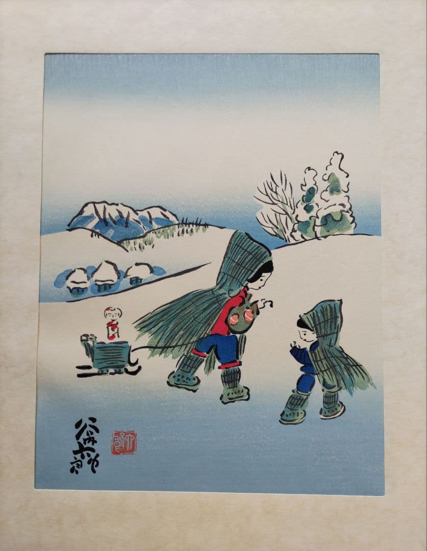 谷内六郎の四季版画 大日本絵画巧芸美術株式会社 大判の木版画４枚 専用額付き