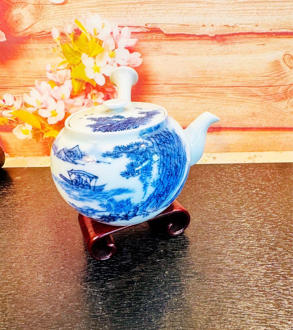 平安春峰 山水 赤壁賦 名工 茶碗 急須 茶道具 骨董品 染付