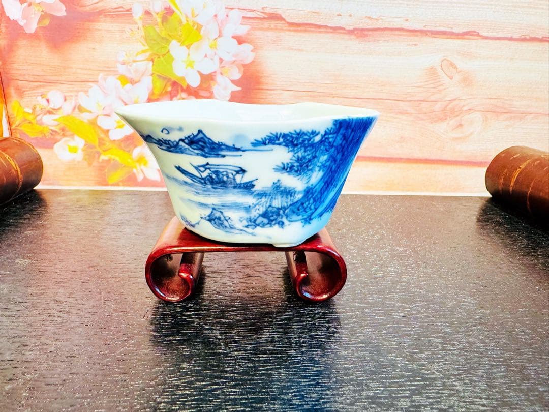 平安春峰 山水 赤壁賦 名工 茶碗 急須 茶道具 骨董品 染付