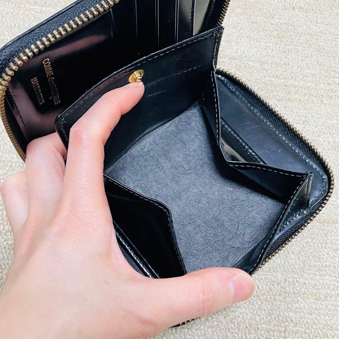 コムデギャルソン 二つ折り財布 ラウンドファスナー ドット ブラック