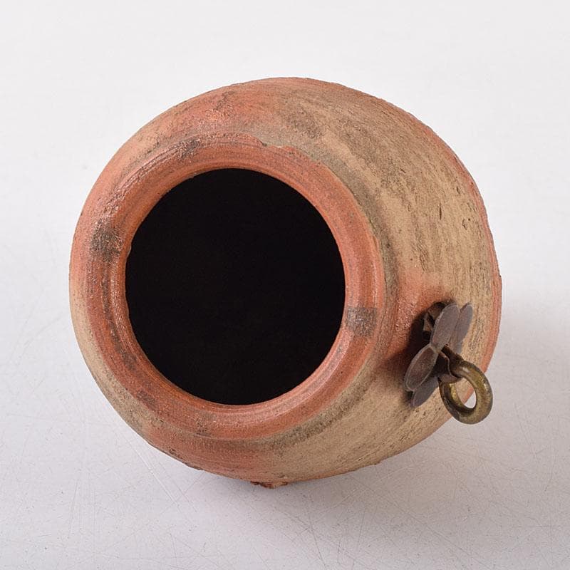 茶道具　備前焼　古備前　銅金具　掛花生　時代箱　V　R8654