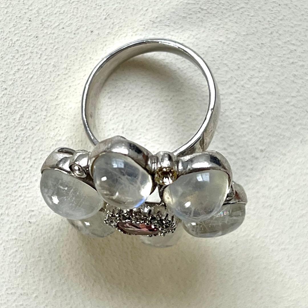 ブルームーンストーン&ピンクトルマリン&CZ 花型 リング 925刻印