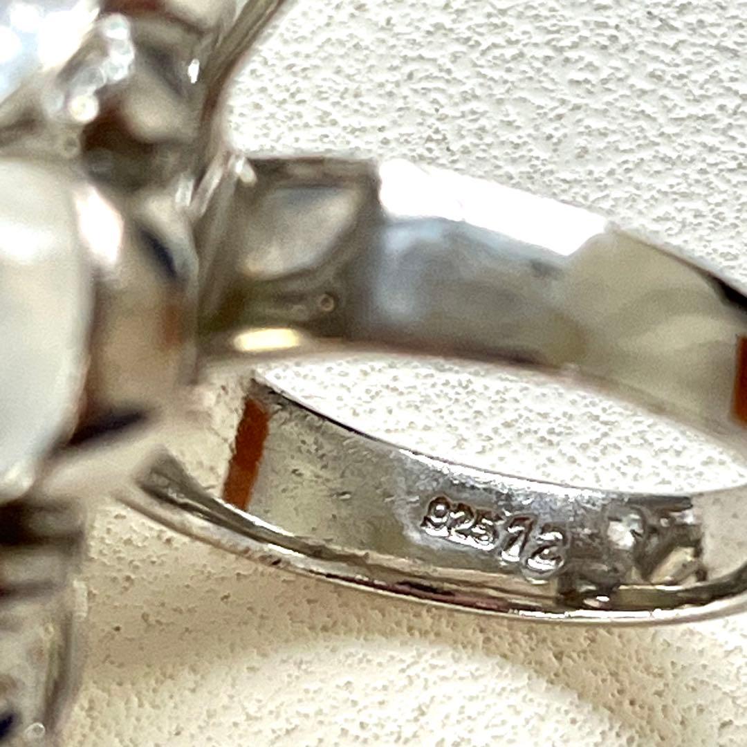 ブルームーンストーン&ピンクトルマリン&CZ 花型 リング 925刻印