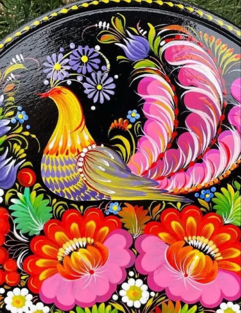 製ペトリキウカ塗りのプレート （ヴァレンティナ・ホロべッツ）20cm