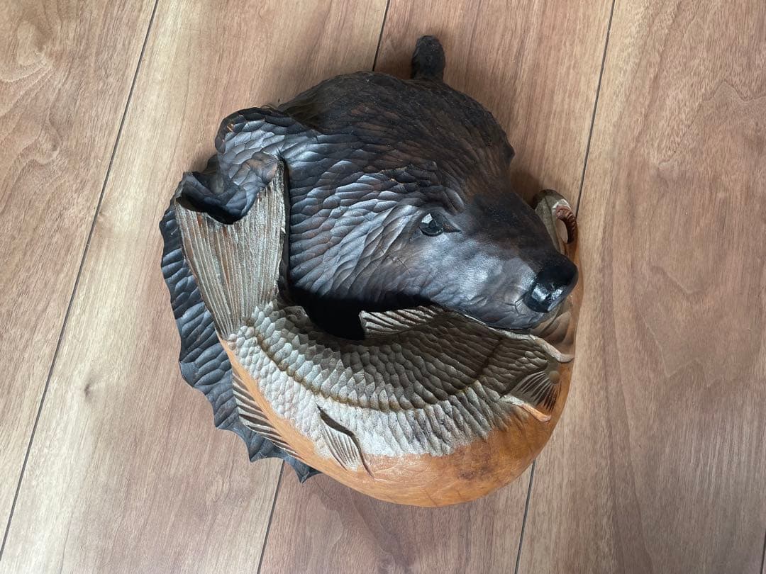 30×27 木彫 熊 壁掛け インテリア オブジェ 木彫り 彫刻 アンティーク