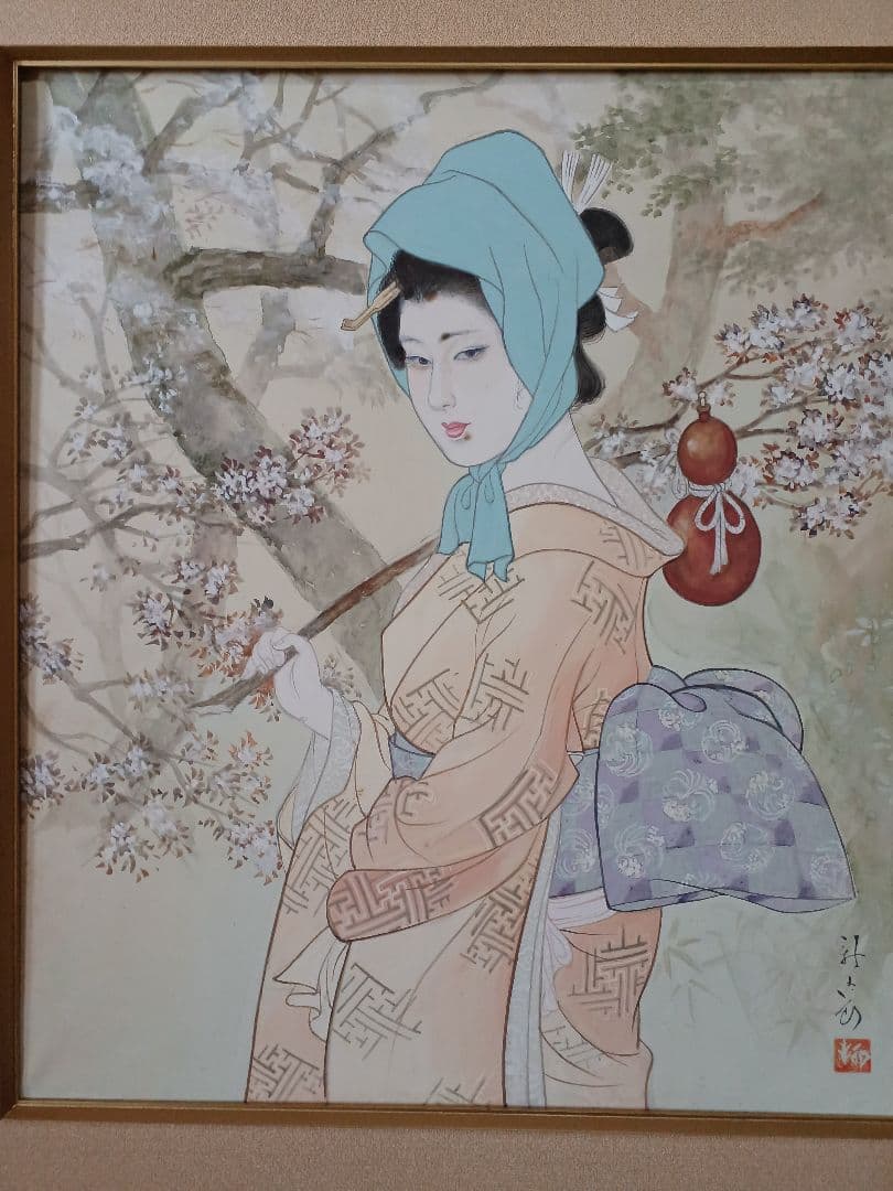 ◆　柳川新太郎 　「美人」 日本画　F10号　二科展 　名古屋　◆