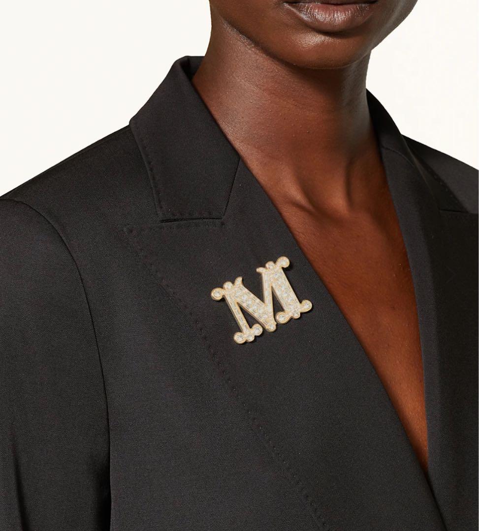 Max mara 訳あり③ 定番 クリスタル x ゴールド　ブローチ