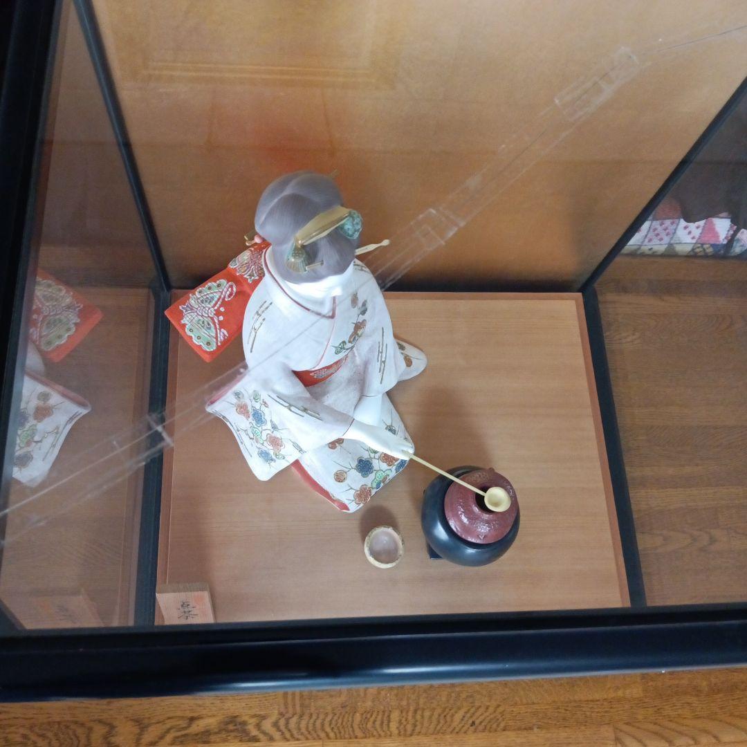 【伝統工芸品】博多人形　点茶　吉武國明氏作　ガラスケース付き　日本人形