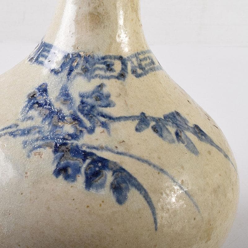 朝鮮美術　李朝　高麗白磁　染付花文　鶴首瓶　V　R8025C