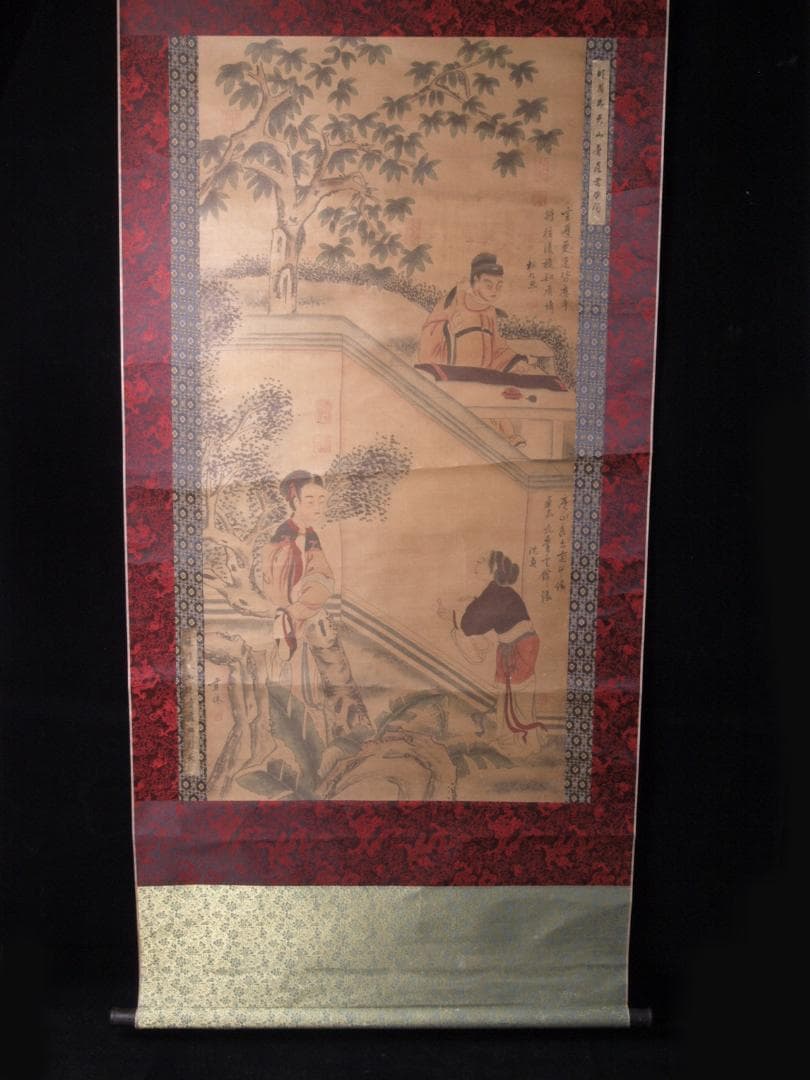 【骨董掛け軸】山水図 中国唐時代 贯休　肉筆保證唐物唐本 AK615A12-2