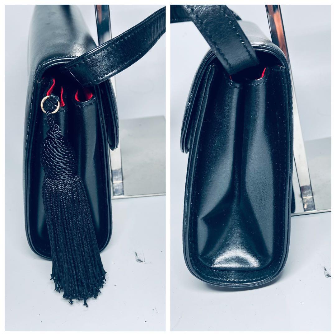 希少Gucci レザーショルダーバッグ ブラック オールドグッチ レアフォーマル