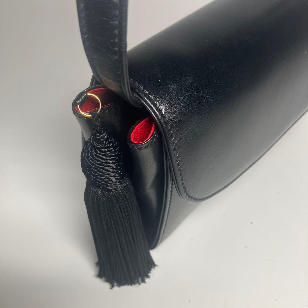 希少Gucci レザーショルダーバッグ ブラック オールドグッチ レアフォーマル