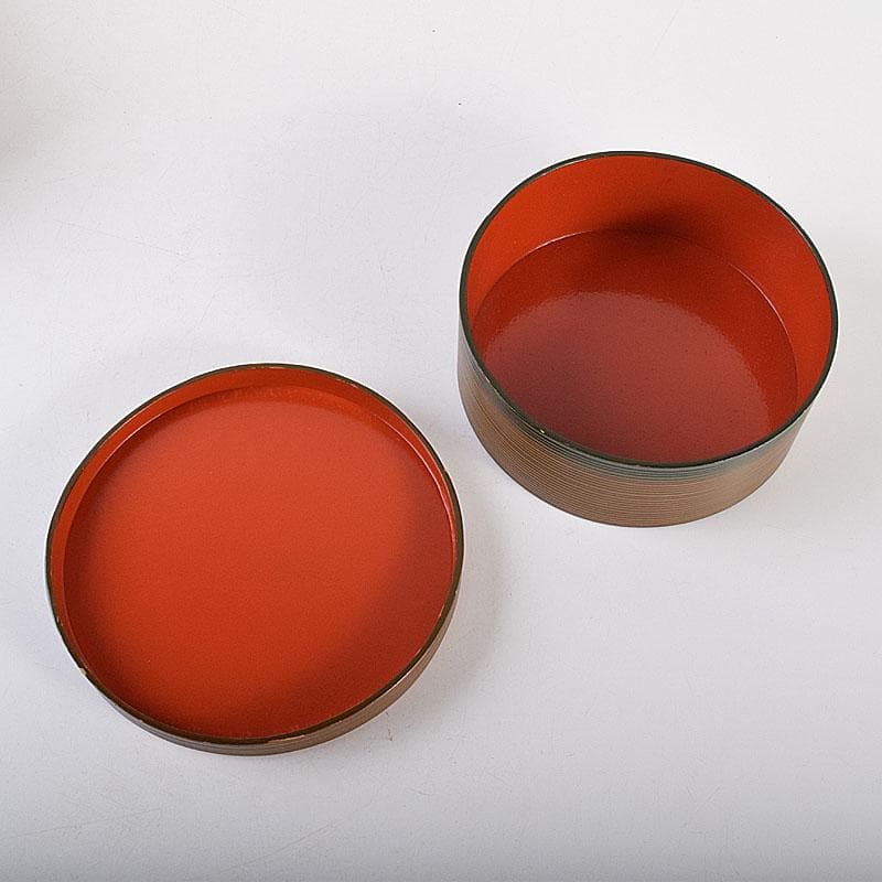 漆匠　川端近左造　青漆糸目丸菓子器　共箱　N　7044