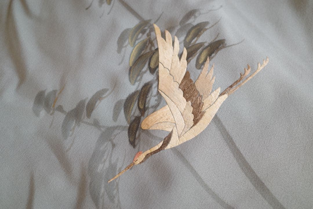 k*e様 【上質付け下げ】鶴文様・淡青グレー／美品／身丈165 裄68／品のある