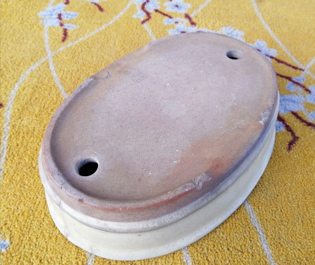 時代　紅端焼　楕円形　盆栽鉢　希少品