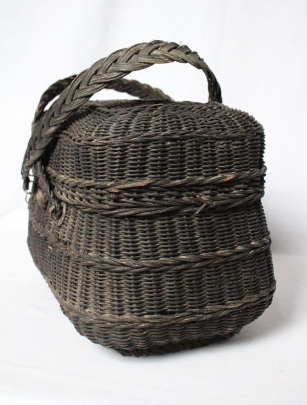 フランス アンティーク 古い黒い籐編みのかご パニエ