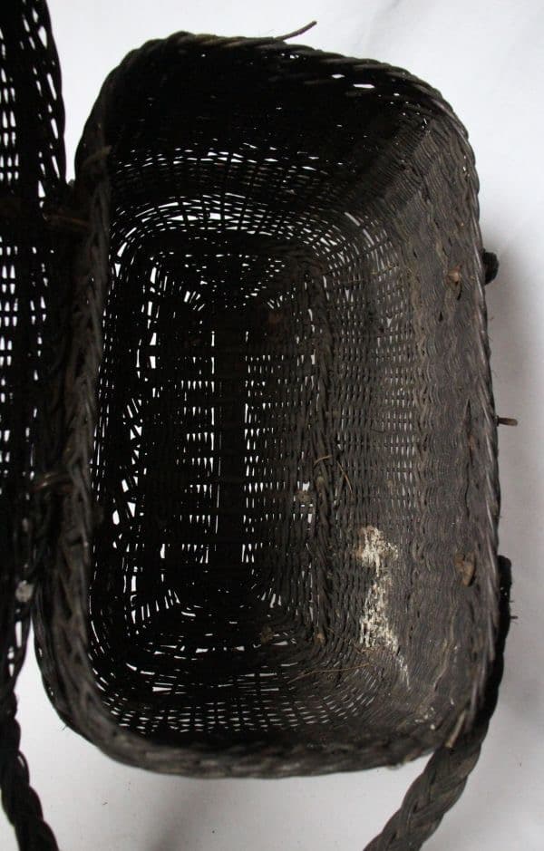 フランス アンティーク 古い黒い籐編みのかご パニエ