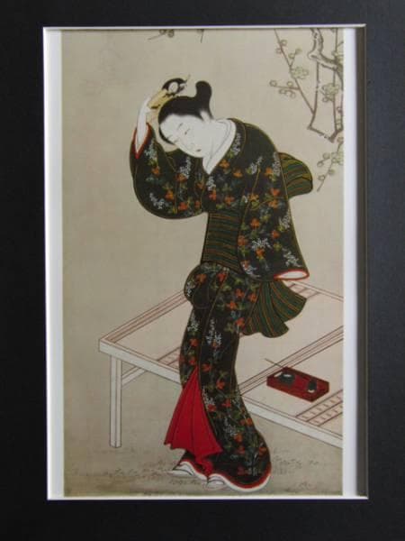 古山師政、梅下婦女図、超希少・大判画集画、新品高級額装付