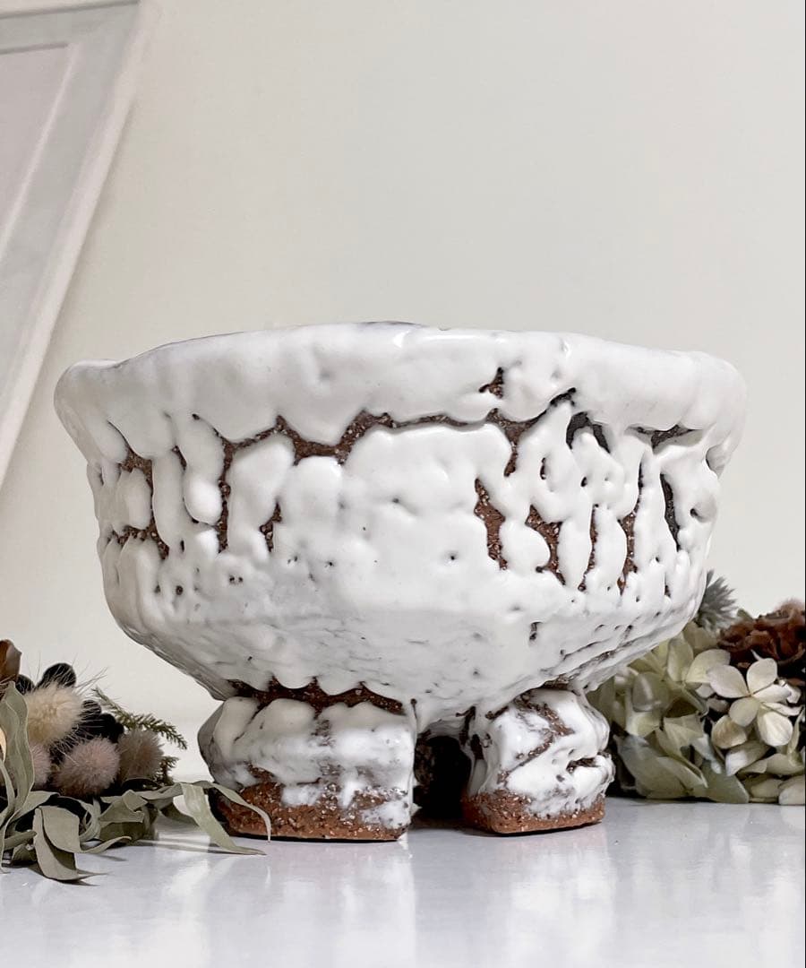 萩焼　山根清玩　鬼萩　割高台　新品　光彩庵　抹茶碗　陶器　茶器　茶道