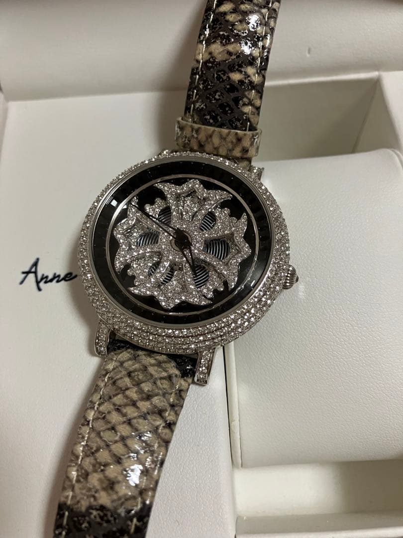 【美品】Anne Coquine パイソン柄ミニクロスウォッチ バングルセット