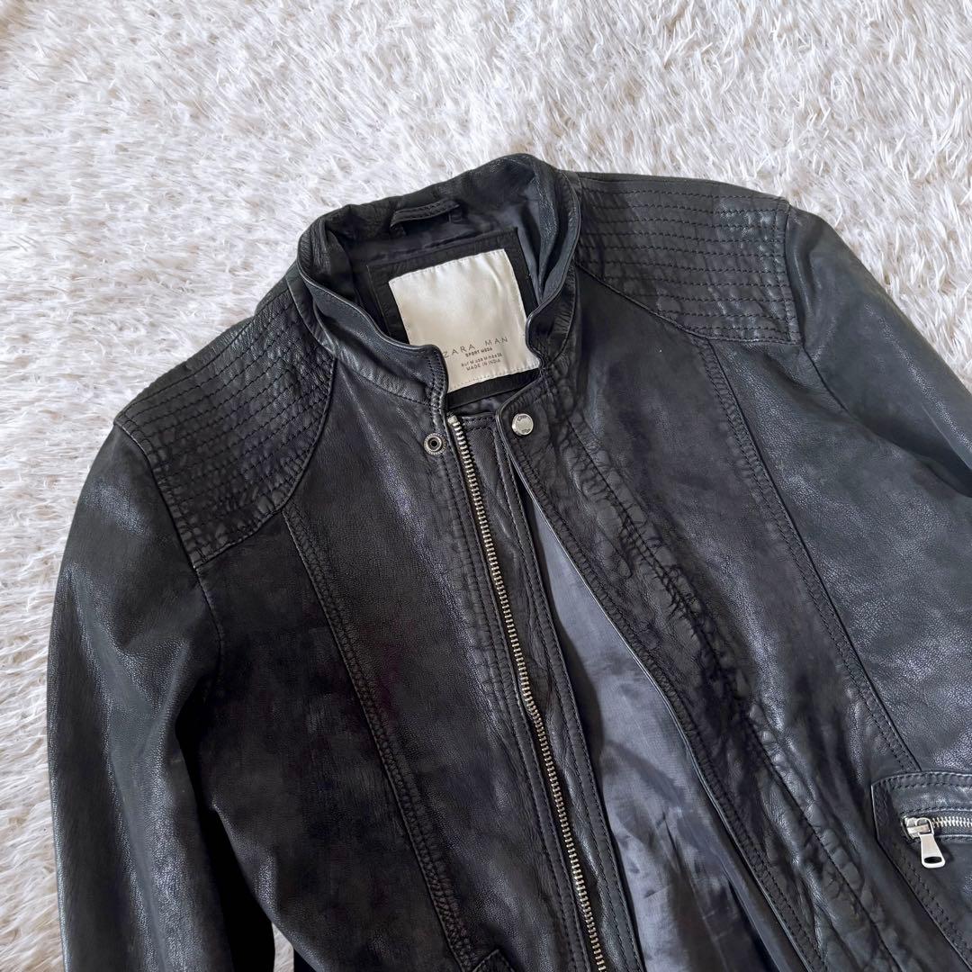 ZARA 山羊革 レザージャケット ライダース L相当 黒 ゴートスキン