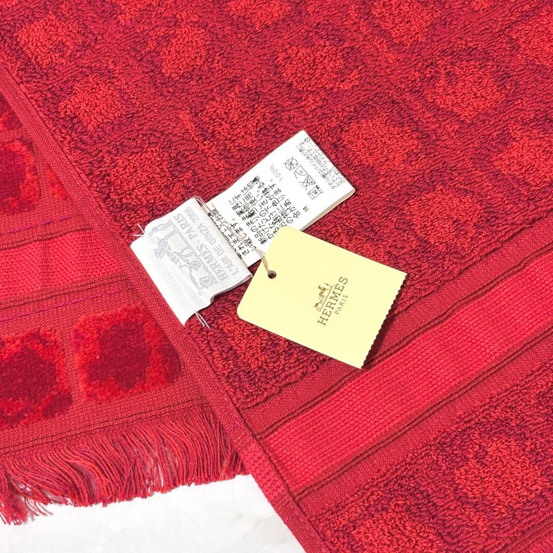 【新品タグ付き箱付き】エルメス フェイスタオル レッド 未使用品