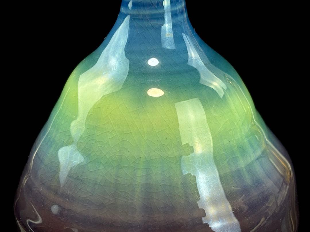 九谷焼 人間国宝【徳田八十吉】(正彦)作 鶴首彩釉 花入 共箱共布R711239