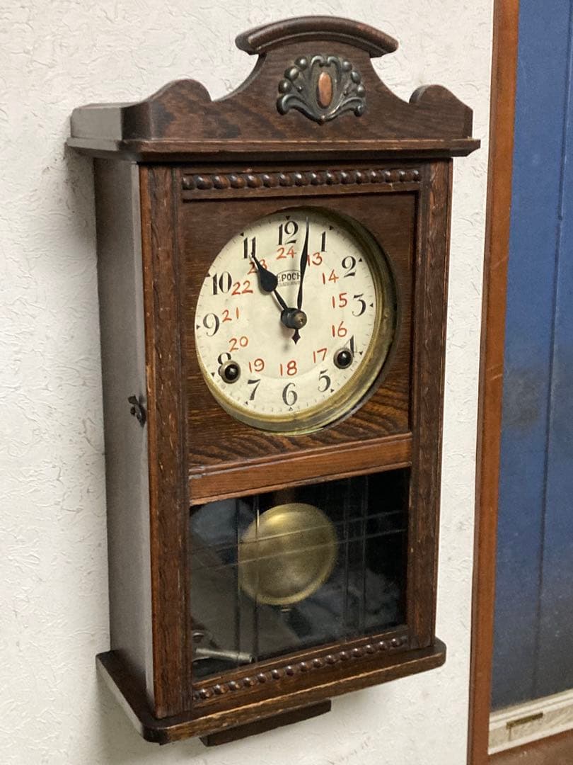 アンティーク EPOCH 宮型数打ち式振り子時計 8日巻 稼働中