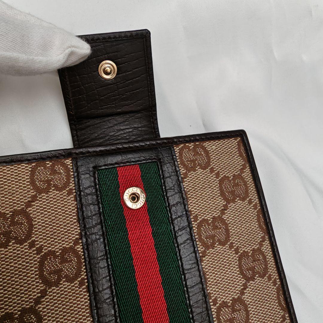 美品　GUCCI グッチ 三つ折り財布 GGキャンバス シェリーライン