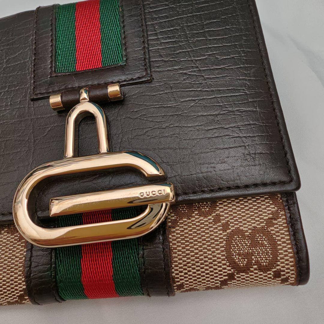 美品　GUCCI グッチ 三つ折り財布 GGキャンバス シェリーライン