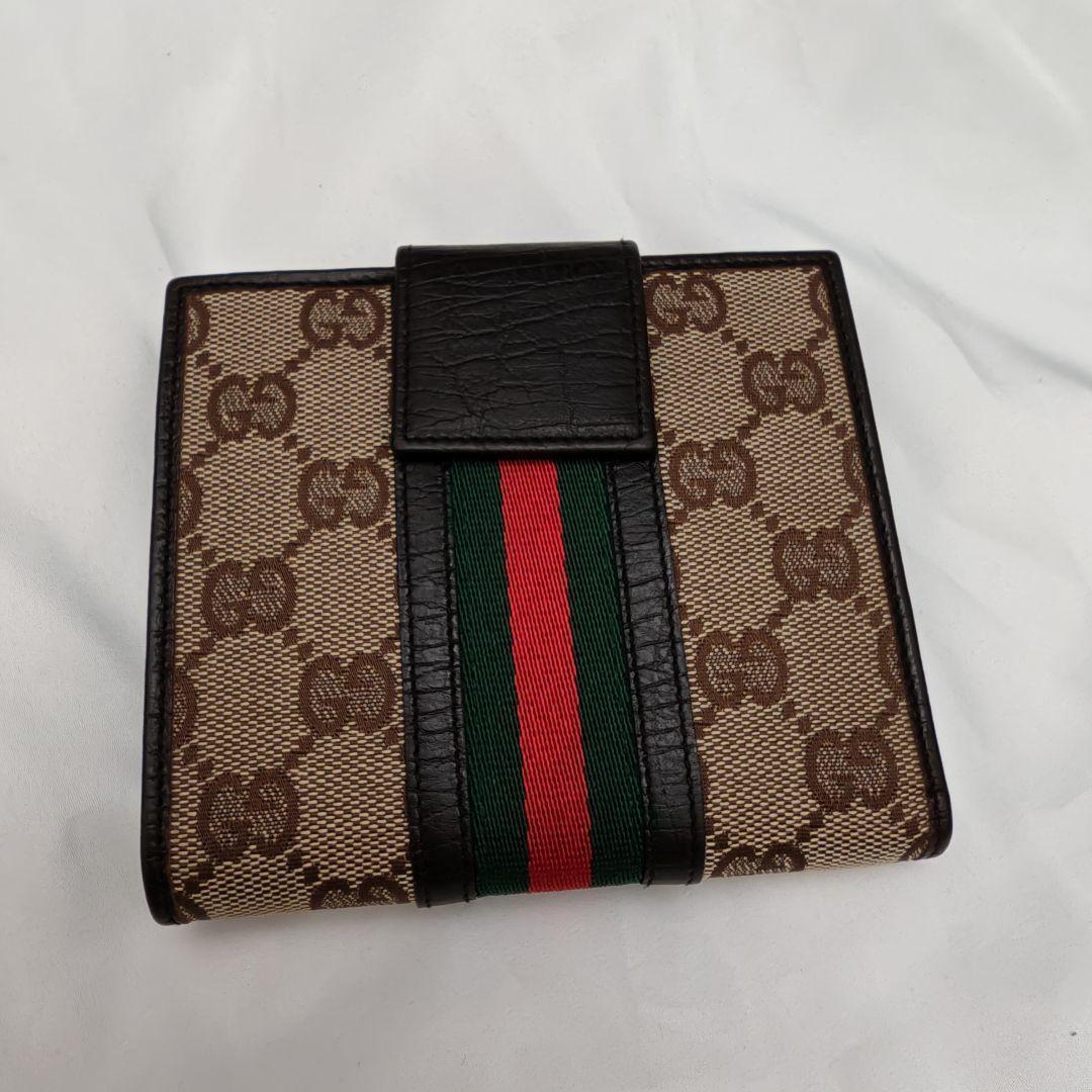 美品　GUCCI グッチ 三つ折り財布 GGキャンバス シェリーライン
