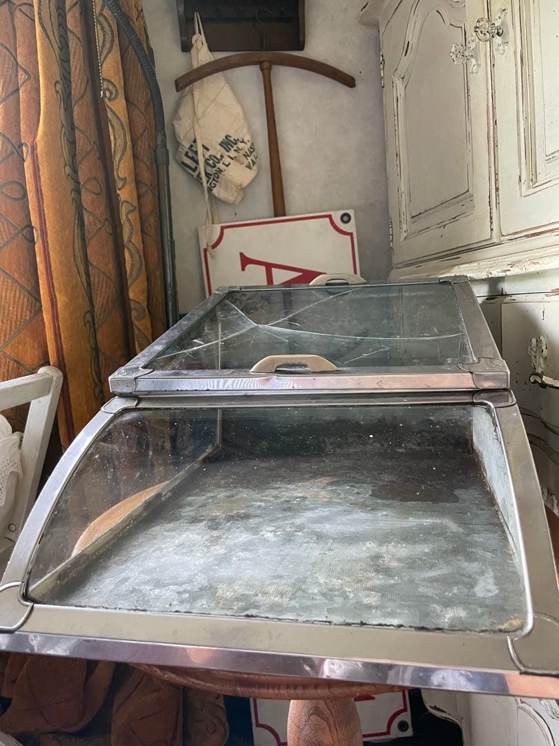 フランス　アンティーク　ディスプレイ　ショー　ケース　ガラス　ブリキ　お菓子レア