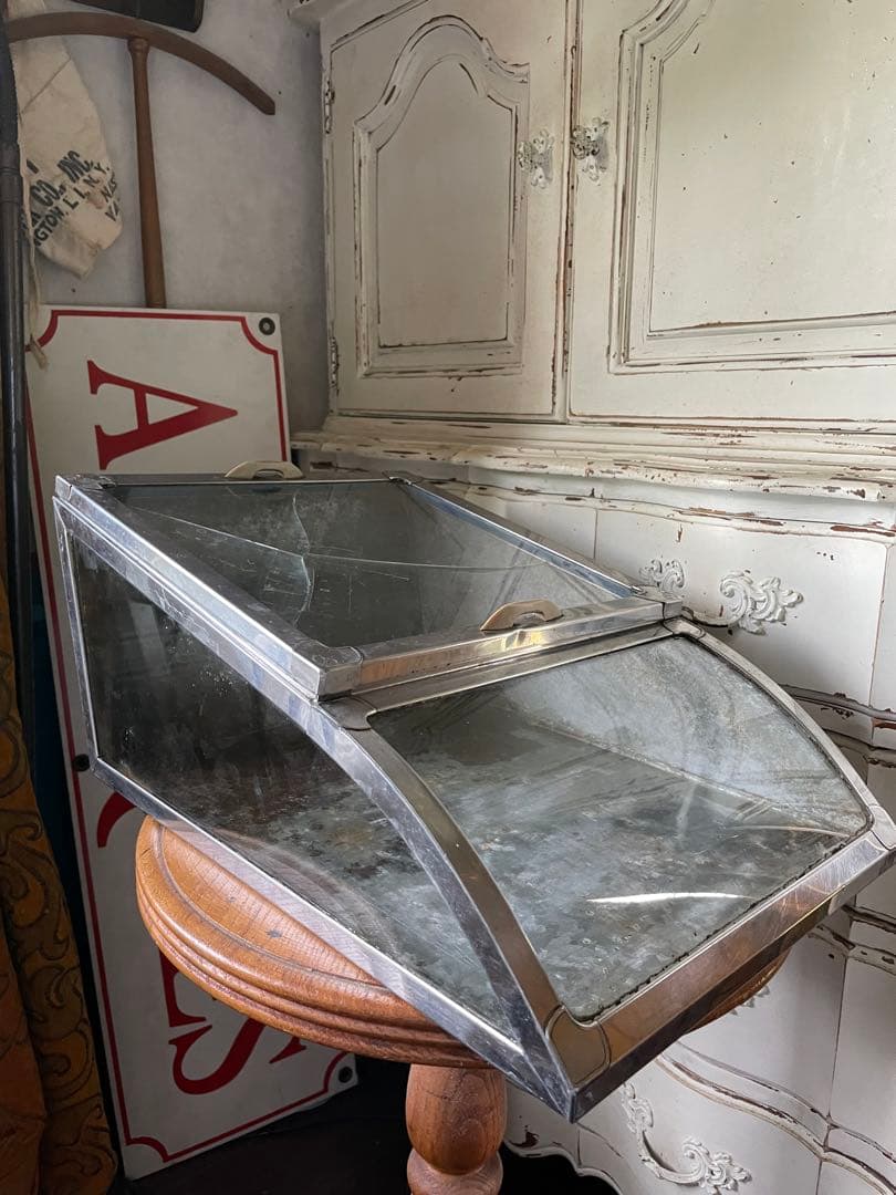 フランス　アンティーク　ディスプレイ　ショー　ケース　ガラス　ブリキ　お菓子レア