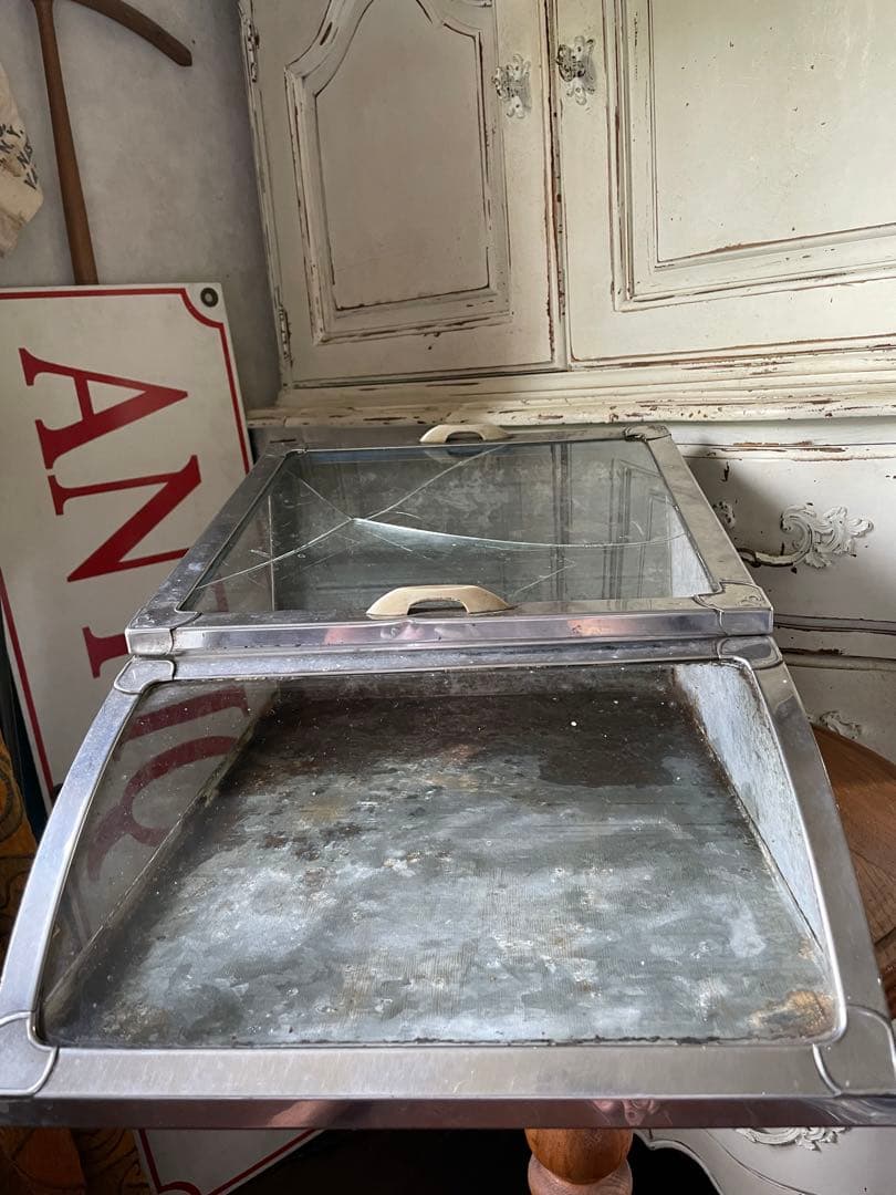 フランス　アンティーク　ディスプレイ　ショー　ケース　ガラス　ブリキ　お菓子レア