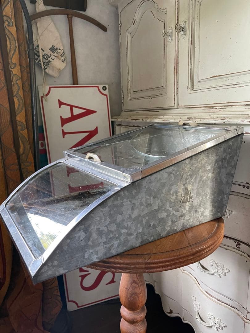 フランス　アンティーク　ディスプレイ　ショー　ケース　ガラス　ブリキ　お菓子レア