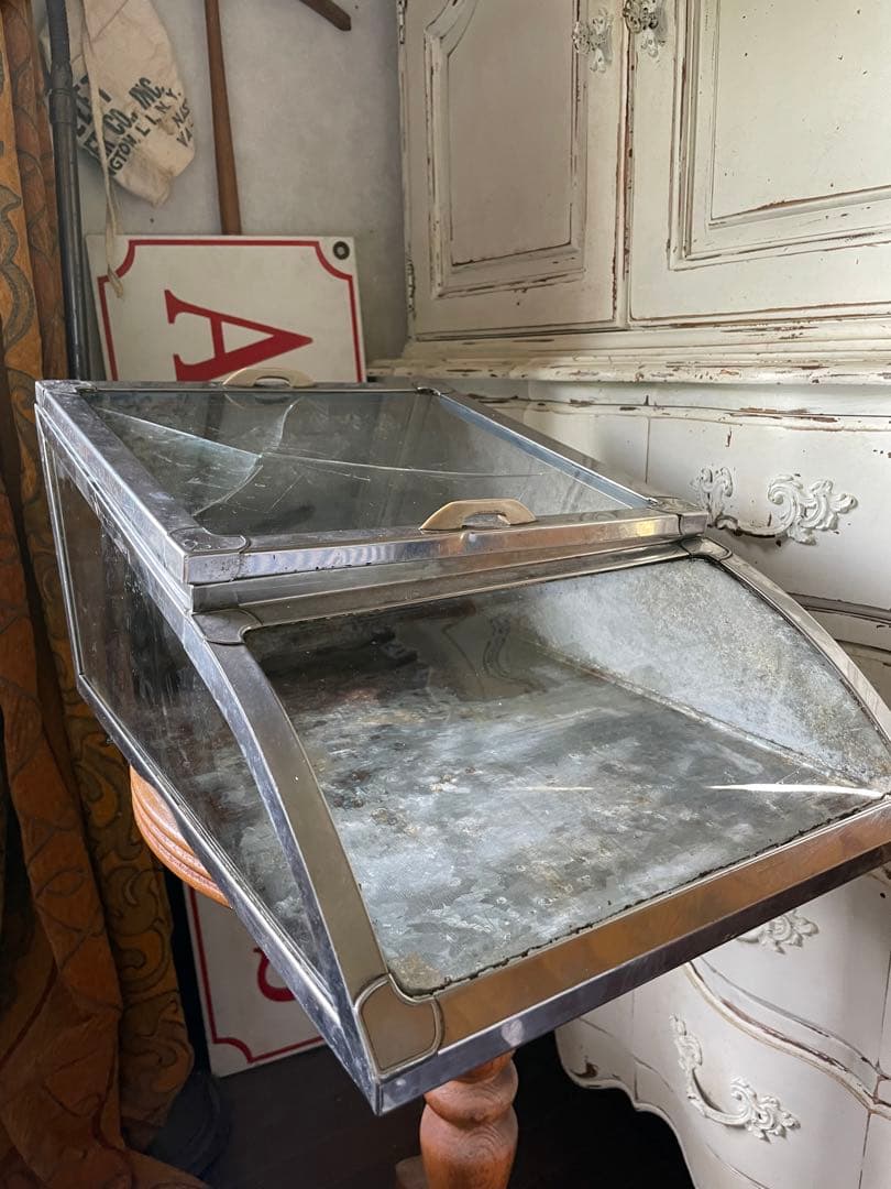 フランス　アンティーク　ディスプレイ　ショー　ケース　ガラス　ブリキ　お菓子レア