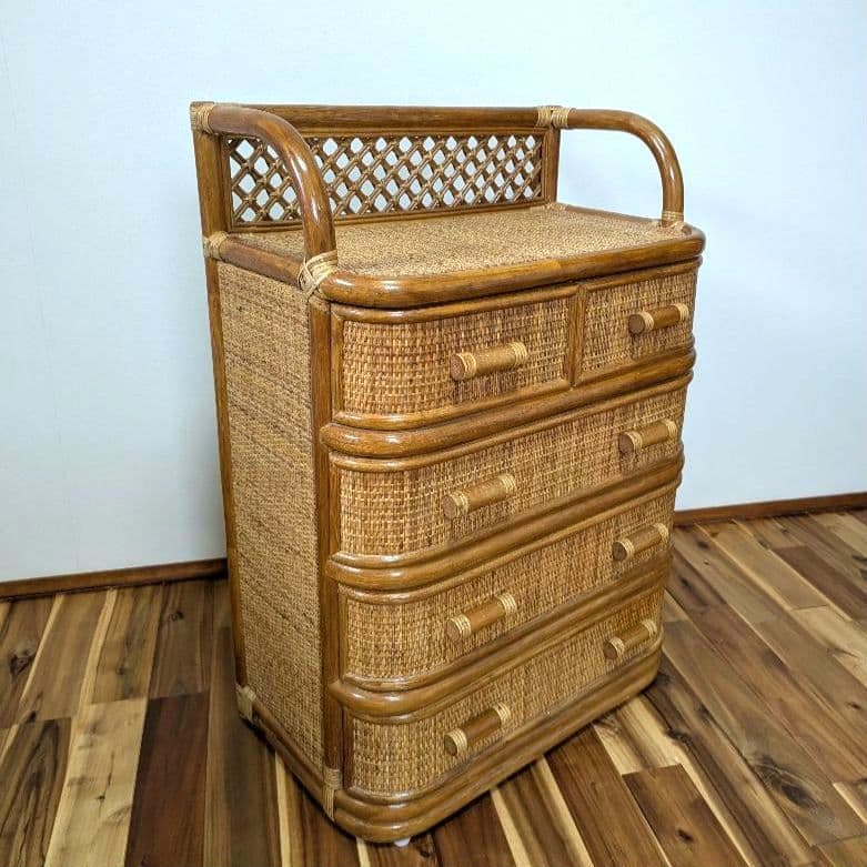 籐 ラタン チェスト 収納 タンス ４段　インテリア アンティーク 棚