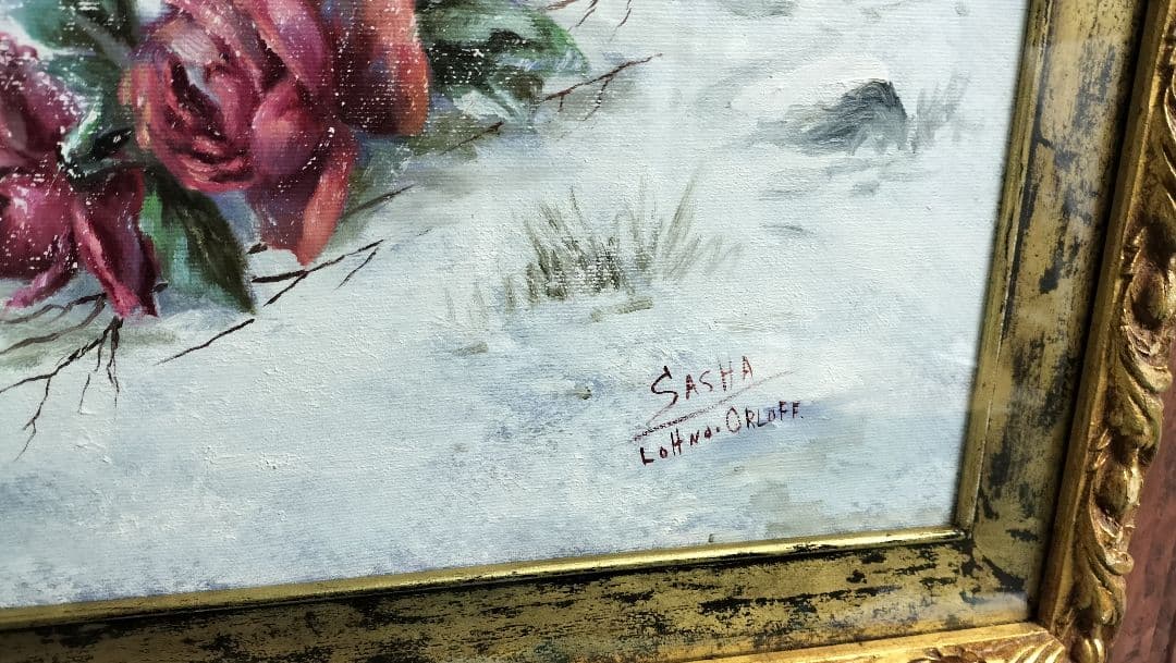 ◇馬と薔薇 肉筆油絵 大型