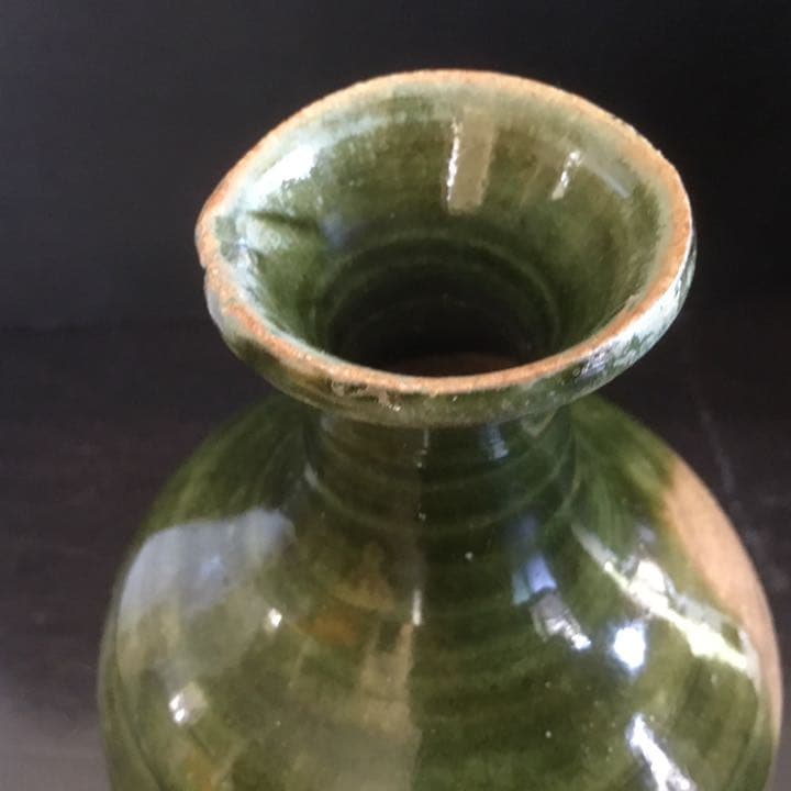 織部焼　一輪挿　藤原恭助作　供箱　供布