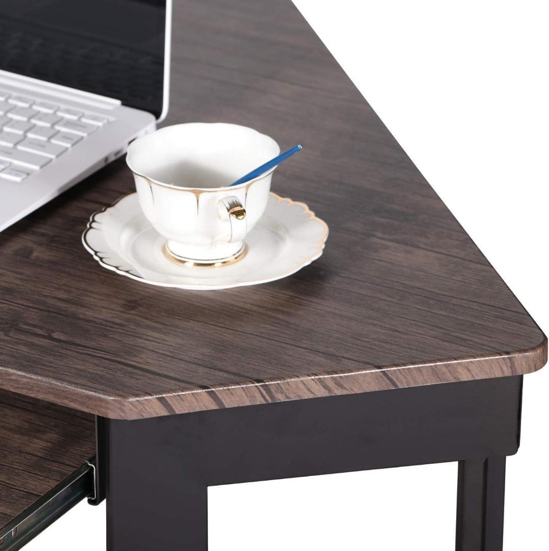 コンパクトデザインの頑丈な三角デスク - ラックとキーボードトレイ付き、A4対応