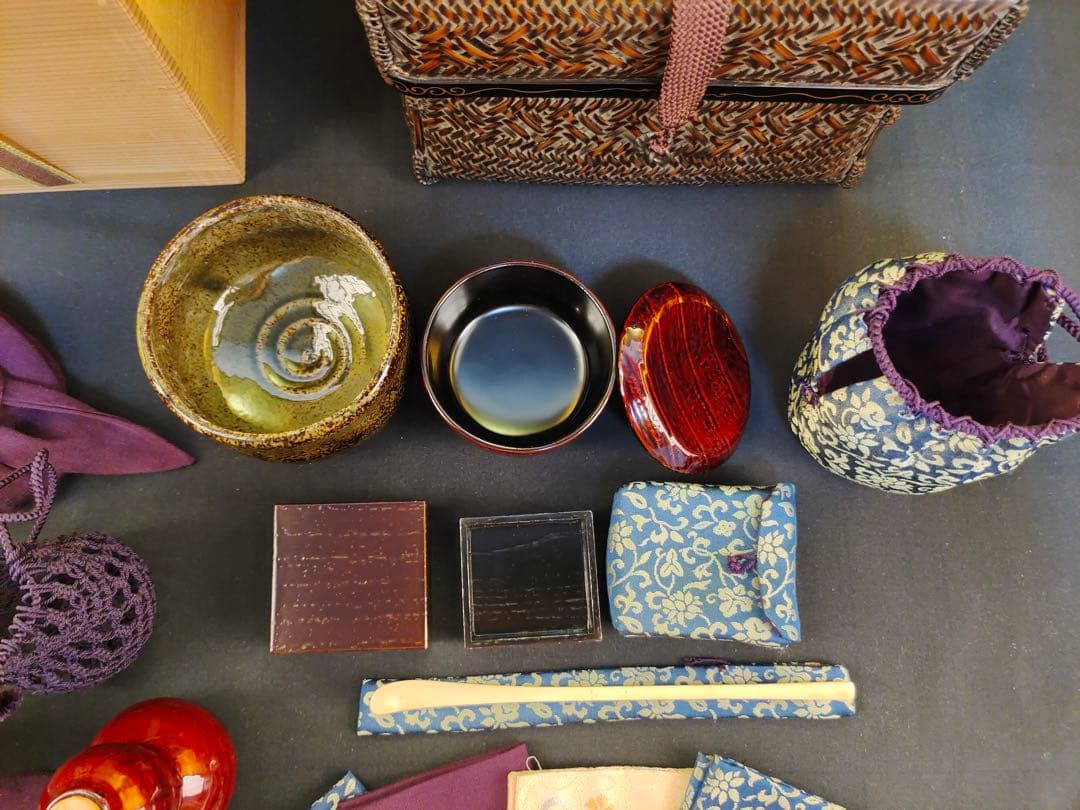 島田竹宝斎　竹工芸作家　竹編御所籠一式揃　茶箱　高級茶籠　茶道具　点前道具　共箱