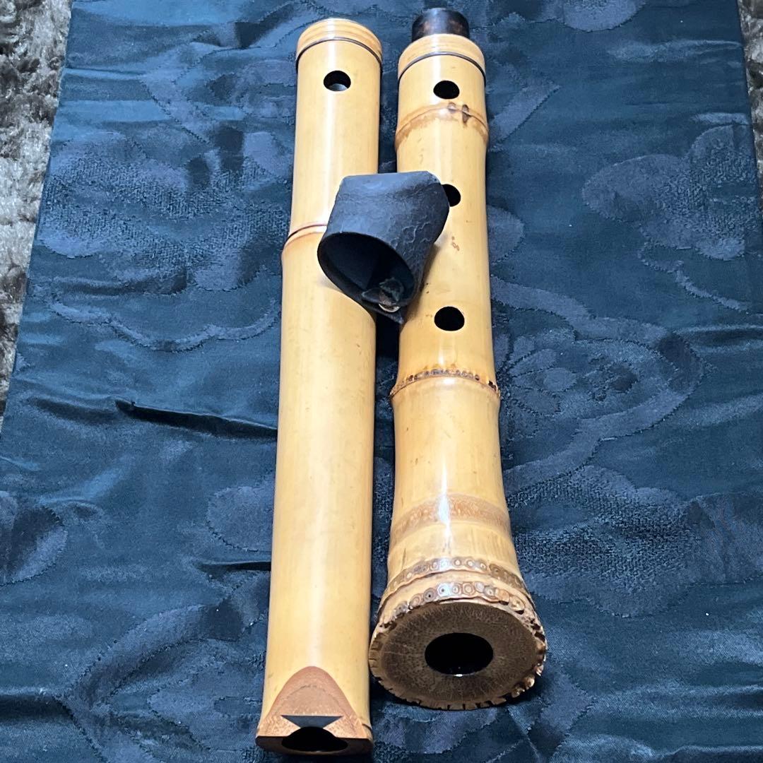 尺八 琴古流 在銘 一尺九寸管 籐巻 銀三線 【音出し確認済み】