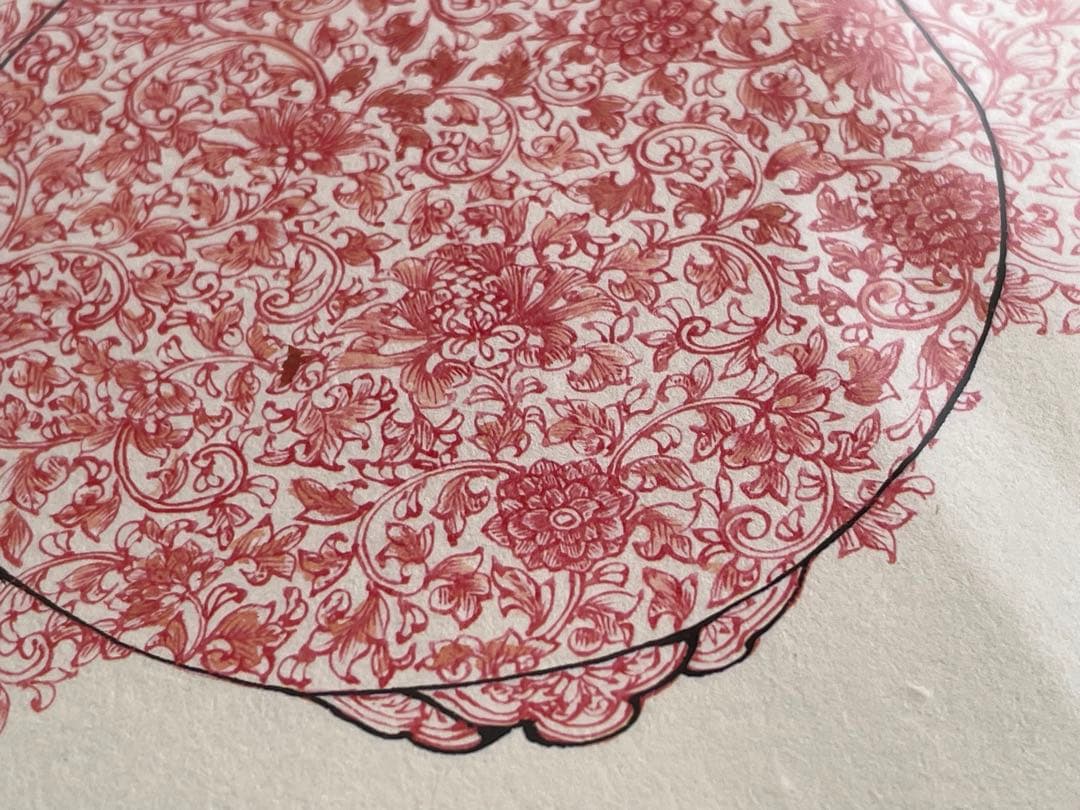 陶芸家　葉山有樹　直筆　肉筆　水彩　細密絵　細密画　赤絵　香炉　下絵　図案　額入