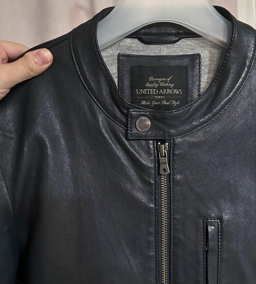 ユナイテッドアローズ トウキョウ ラムレザー シングルライダース ネイビー
