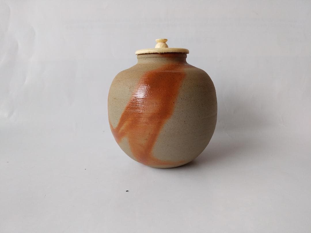 備前火襷焼 文琳茶入 木村陶峰 作 仕覆 波上梅花紋 茶道具 共箱 茶入 美品